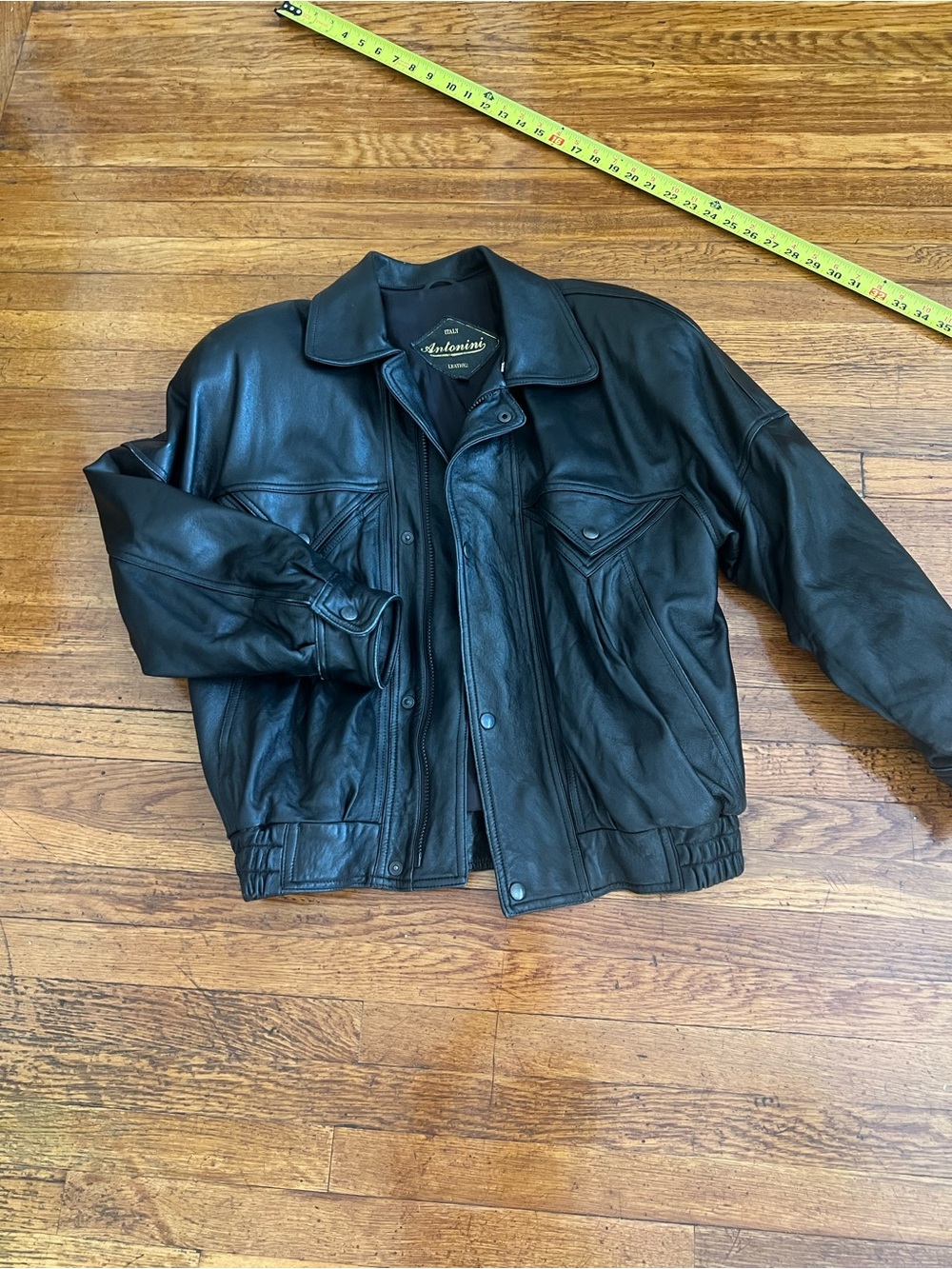 Black Leather Bomber Jacket - Men's